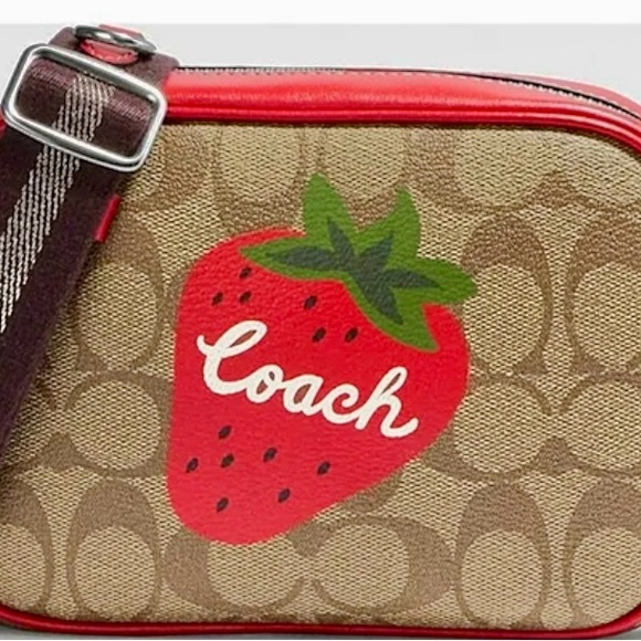 LIKE NEW! Only used once- Coach Jamie Mini Camera Bag-Red and Tan w/Strawberry - Picture 1 of 7